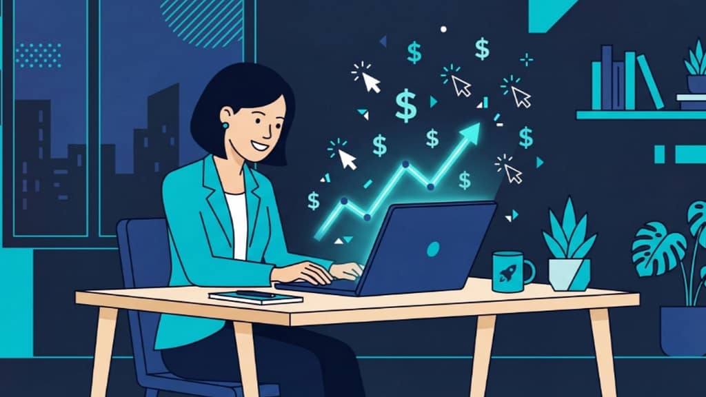 Founder analyzing SaaS ad performance graph on laptop