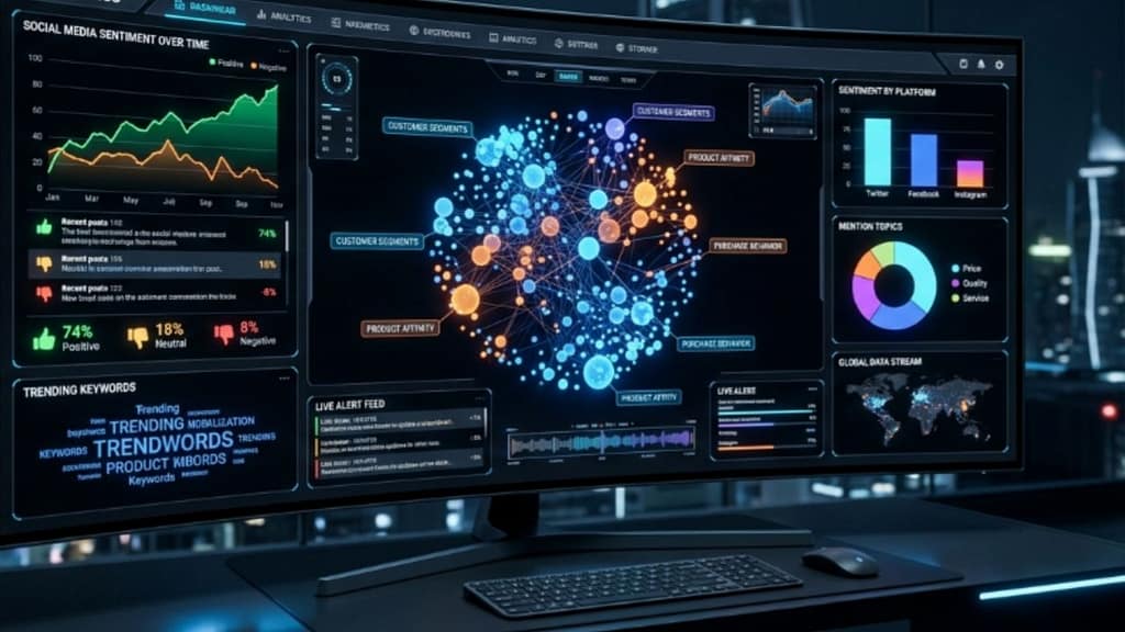 A dashboard displaying continuous real-time monitoring of customer feedback and market pain points