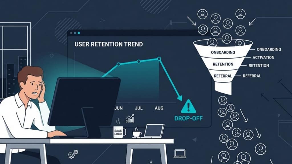 SaaS onboarding pain points showing user drop-off before aha moment