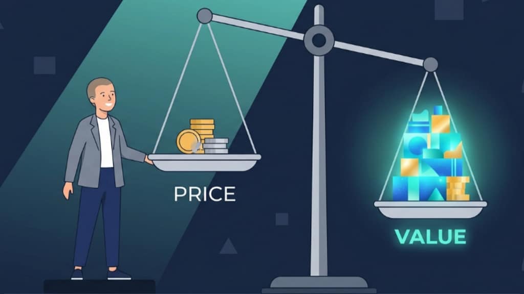 SaaS pricing strategy for startups illustrated as a value-versus-price balance scale