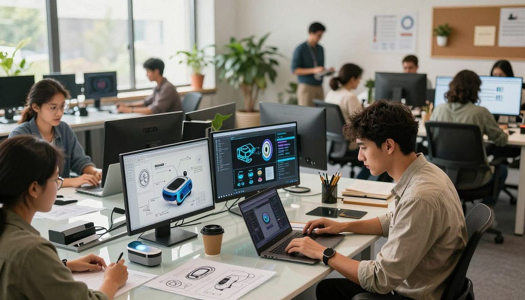 AI startup growth hack showing a founder reviewing automation dashboards and product data