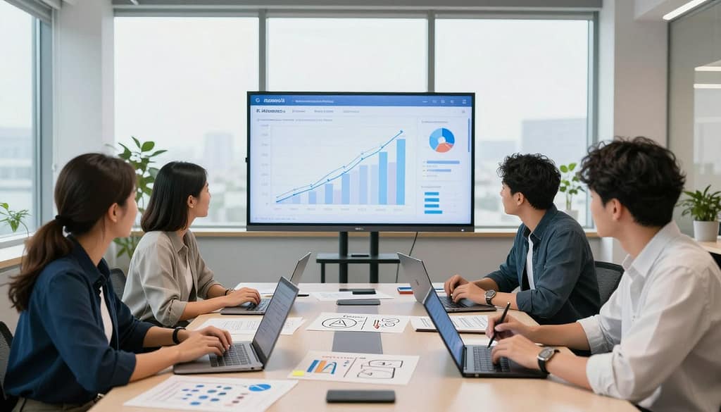 startup growth hack with ai — entrepreneur working on laptop with AI dashboard