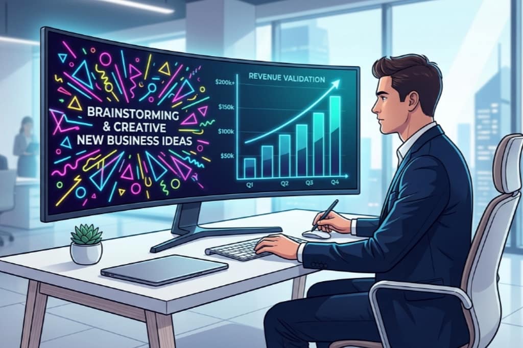 Visualizing entrepreneurship dopamine management by shifting focus from chaotic business ideas to structured revenue growth graphs.