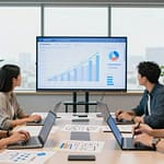 startup growth hack with ai — entrepreneur working on laptop with AI dashboard