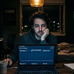 Productive procrastination for solo SaaS founders — developer staring at laptop showing zero users dashboard at night