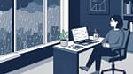 Flat vector art of a startup founder practicing resilient mindset habits during a stormy business environment.