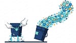 Flat vector illustration showing how to reduce SaaS churn by patching a leaky bucket of customers